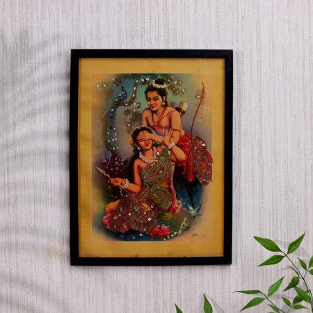 Vintage Paper Painting of Lord Ram and Goddess Seeta