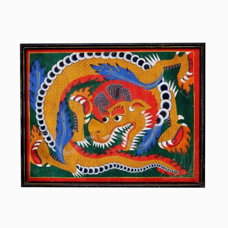 Used Paper Painting of Lion in Chinese Art in Wooden Frame