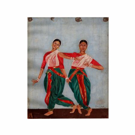 Vintage Cloth Painting of Two Dancing Ladies for Hanging