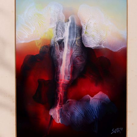 Modern Art Lord Ganesha Paper Painting in Wooden Frame