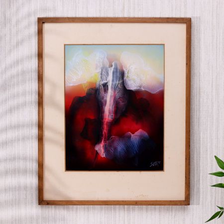 Modern Art Lord Ganesha Paper Painting in Wooden Frame