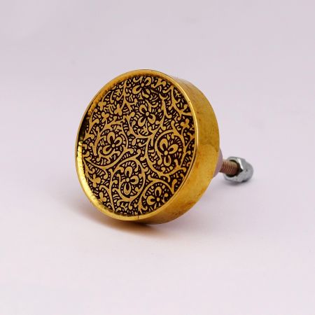 Round Brass and Wood Decorative Drawer Knob