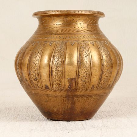 Beautifully Carved Brass Holy Water Pot in South Indian Art