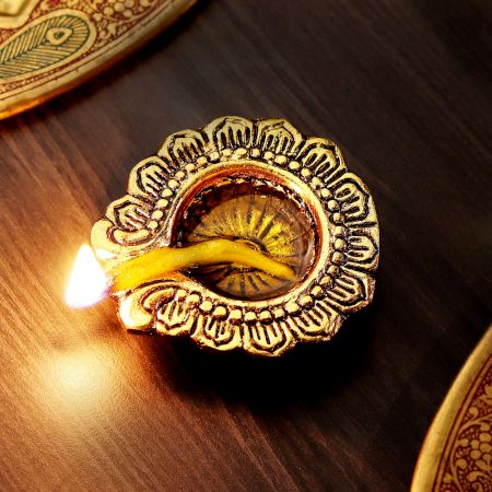 Handmade Golden Aluminium Diwali Diya For Pooja Room Decoration