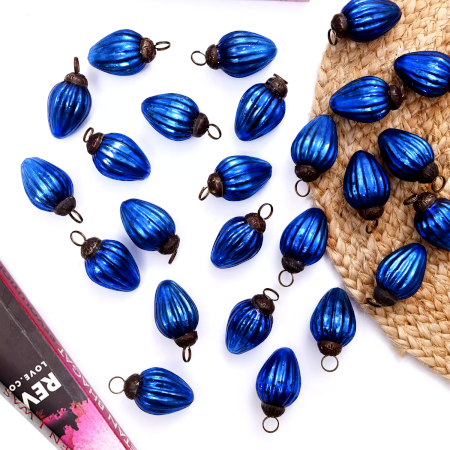 Tiny Blue Glass Ornaments In Geometrical Shape Set Of 25