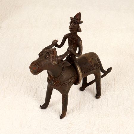 Handmade Vintage Brass Bull with Rider in Tribal Art