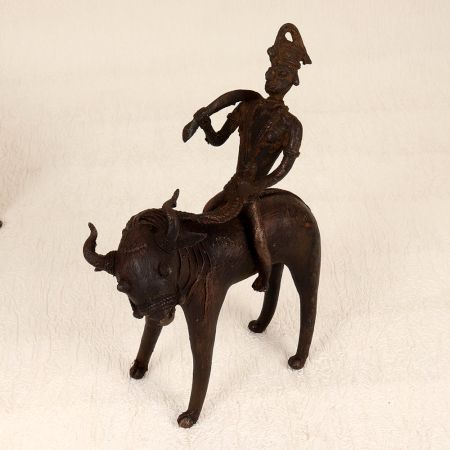 Tribal Art Finest Brass Goat with Rider from Bengal for Decor
