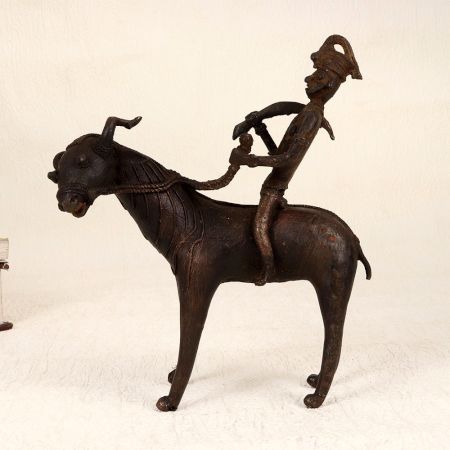 Tribal Art Finest Brass Goat with Rider from Bengal for Decor
