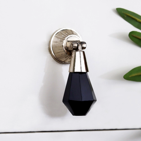 Black Octagon Teardrop Glass Pull Cabinet Knob