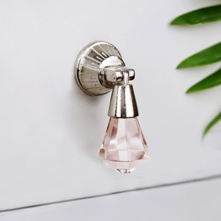 Pink Octagon Teardrop Glass Pull Drawer Knob