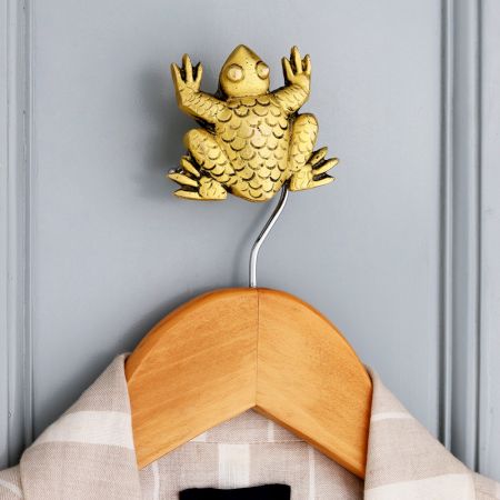 Modern Brass Frog Wall Hook In Golden