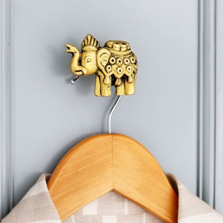 Handmade Golden Brass Elephant Wall Hook