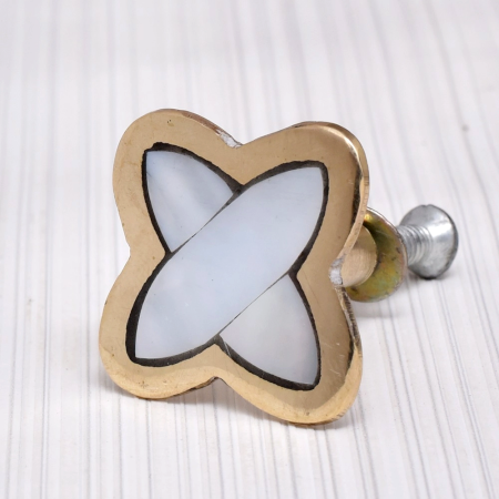 Golden and White Mother of Pearl Knob for Cupboard