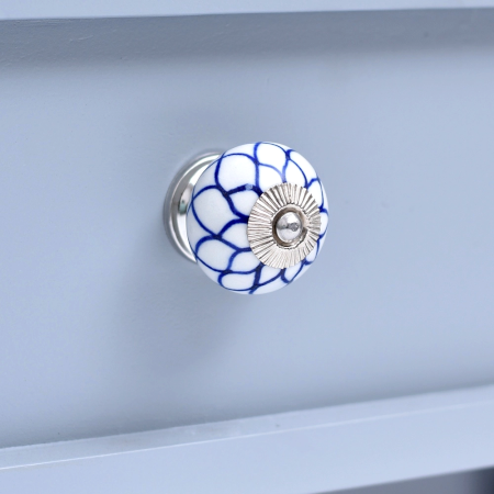 White Ceramic Blue Floral Knob for Cabinet