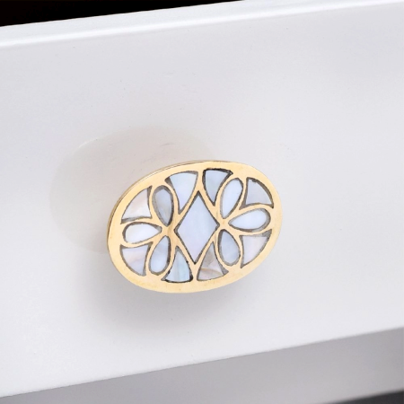 Mother of Pearl Golden and White Finish Knob for Cabinet