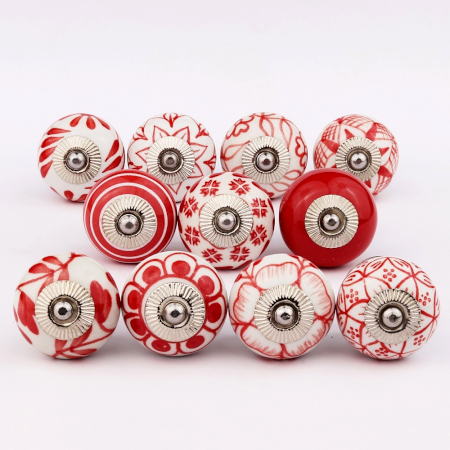 Red Ceramic Drawer Knobs Combo for Cabinet Pack of 11