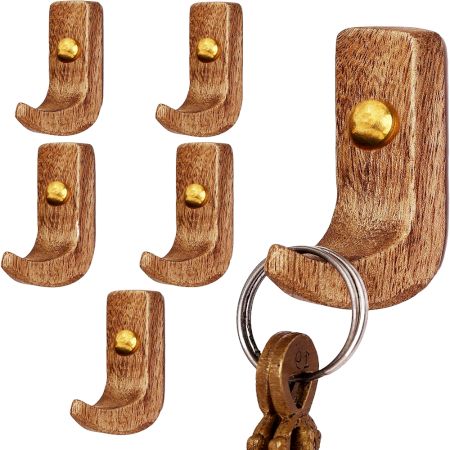 6 Pieces Small Natural Wooden Wall Hooks