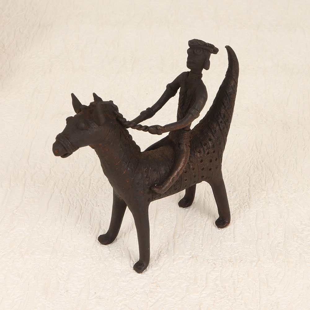 Vintage Finest Brass Horse with Rider in Tribal Art for Decor