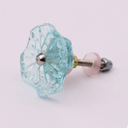 Turquoise Square Glass Flower Cabinet Knobs
