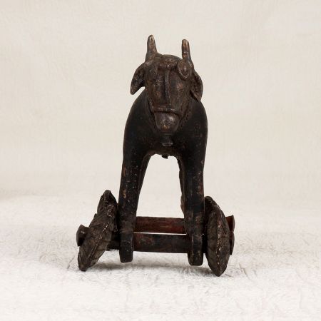 Handmade Brass Statue of Bull on Wheels from Central India