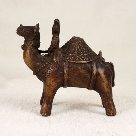 Fine Art Brass Camel Statue with Rider in Central India Art