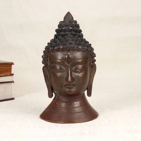 Brown Finish Handmade Buddha Head Statue Made of Brass