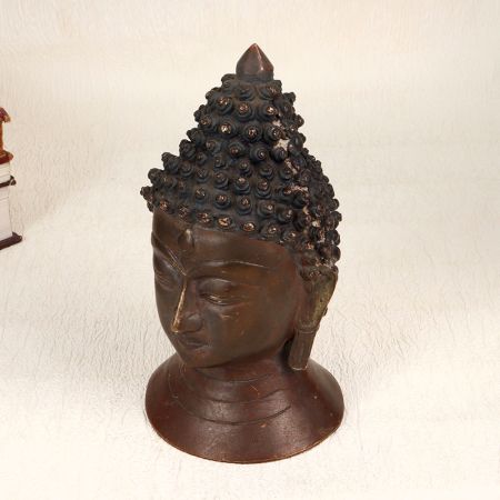 Brown Finish Handmade Buddha Head Statue Made of Brass