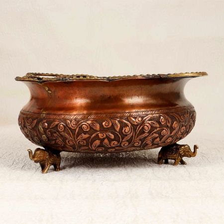 Beautiful Engraved Copper Brass Urli for Home & Office Decor