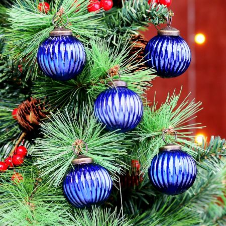 12 Pieces Round Blue Glass Christmas Ornaments For Tree Decoration