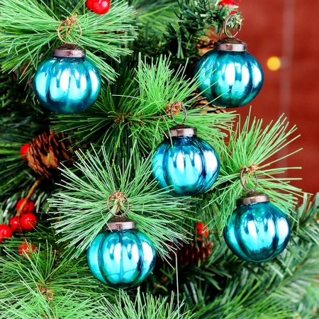 12 Pieces Sky Blue Coloured Glass Christmas Ornaments