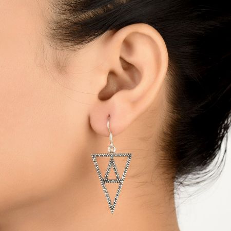 92.5 Sterling Silver Handmade Delicate Triangle Earring