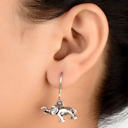 92.5 Sterling Silver Earrings Elephant With Trunk Up Hook Silver Earring Online
