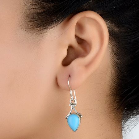 92.5 Sterling Silver Earrings Turquoise Teardrop Silver Drop Earrings