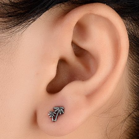 92.5 Sterling Silver Earrings Beach Palm Tree Stud Earrings