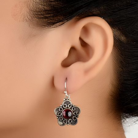 92.5 Sterling Silver Earrings Amethyst Silver Floral Dangle Earrings