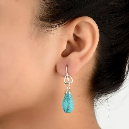Turquoise And 92.5 Sterling Silver Earrings Danglers