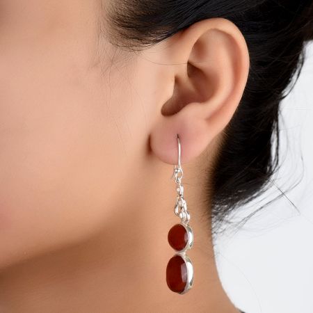 92.5 Sterling Silver Jewelry Red Jade Designer Earrings