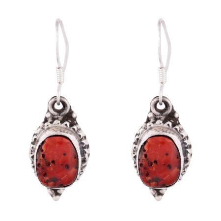 Sterling Silver Carnelian Earring With Engraved Design