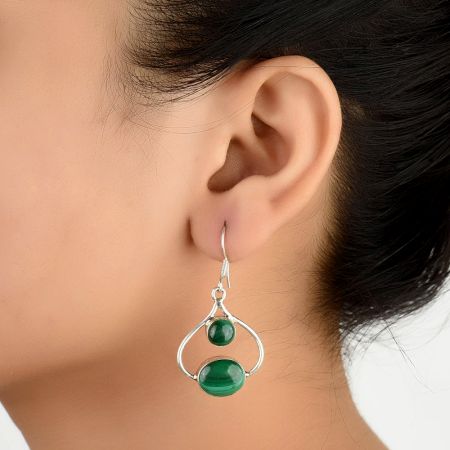 Sterling Silver Earrings Malachite Dangler Drop Earrings