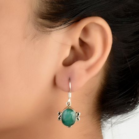 92.5 Sterling Silver Earrings Green Aventurine Earrings