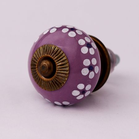 Purple Ceramic Floral Round Cabinet Knob
