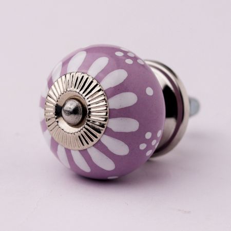 Purple & White Ceramic Floral Knob