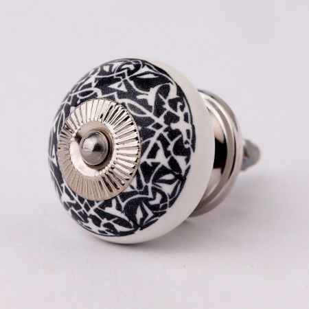 Black And White Floral Ceramic Dresser Knob