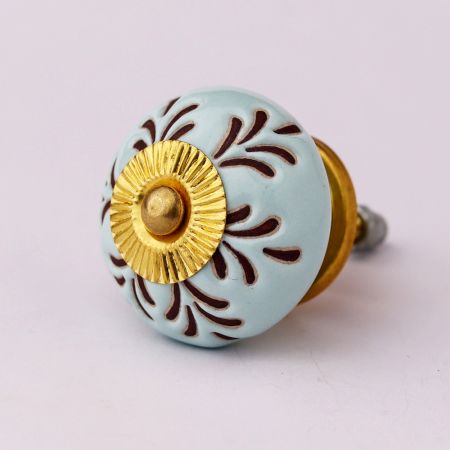 Light Sage Green Etched Leaf Ceramic Cabinet Knobs