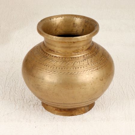 Sturdy Handmade Brass Water Pot with Engraving for Rituals