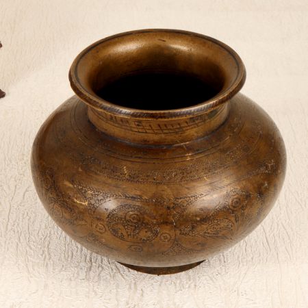 Engraved Traditional Holy Water Pot Made of Brass for Rituals