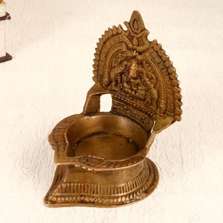 Indian Traditional Gajalaxmi Oil Lamp Made of Brass for Prayer