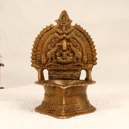 Indian Traditional Gajalaxmi Oil Lamp Made of Brass for Prayer