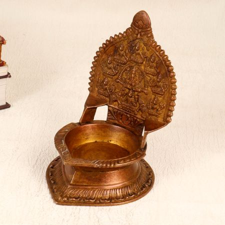 Handmade Brass Gajalakshmi Oil Lamp for Hindu Rituals