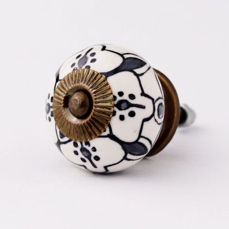 Black Grey Floral Ceramic Knob